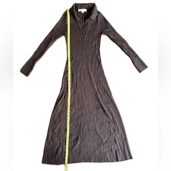 LOFT Chocolate Brown Ribbed Collared Polo Long Sleeve Knit Midi Dress M Medium - Picture 8 of 10